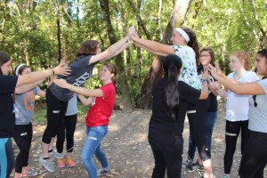 The Venturers participating in a ropes course with their crew. (Photo credit: Dianne Reber Hart/ Sonoma Index-Tribune)